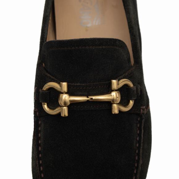 950$ Salvatore Ferragamo Gancini Bit Brown Suede Driving Loafers Moc US 9 D main image 15